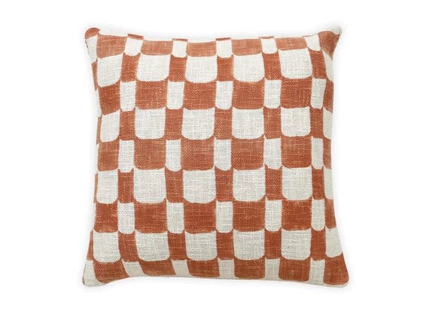 Aaakar Checkered BlockPrinted Throw Pillow - Rust-Casa Amarosa-lobo nosara