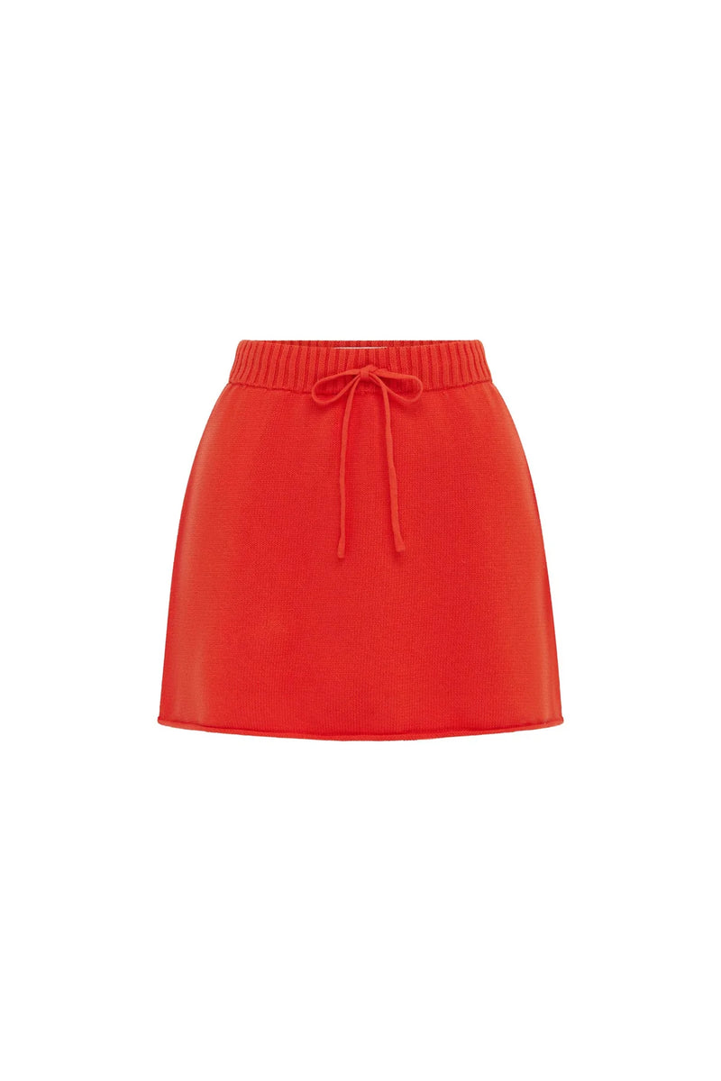 Alma Knit Mini Skirt Aperol Red-ROWIE The Label-lobo nosara