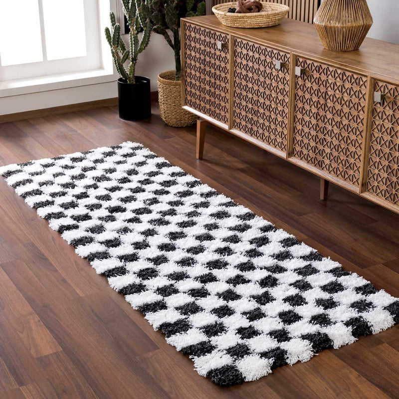 Atira Black & White Checkered Area Rug-Boutique Rugs-lobo nosara