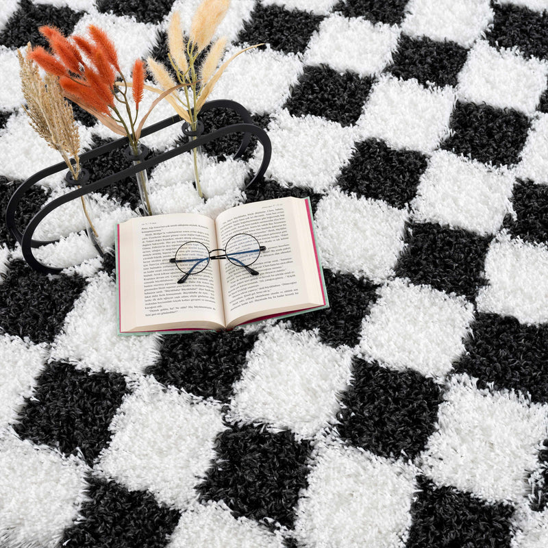 Atira Black & White Checkered Area Rug-Boutique Rugs-lobo nosara