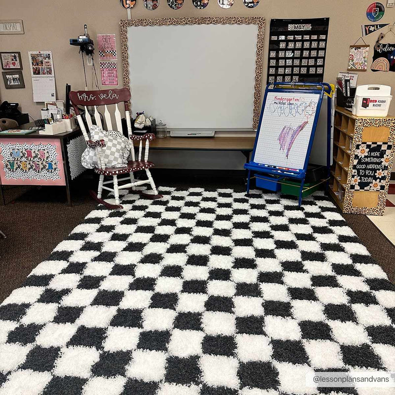 Atira Black & White Checkered Area Rug-Boutique Rugs-lobo nosara