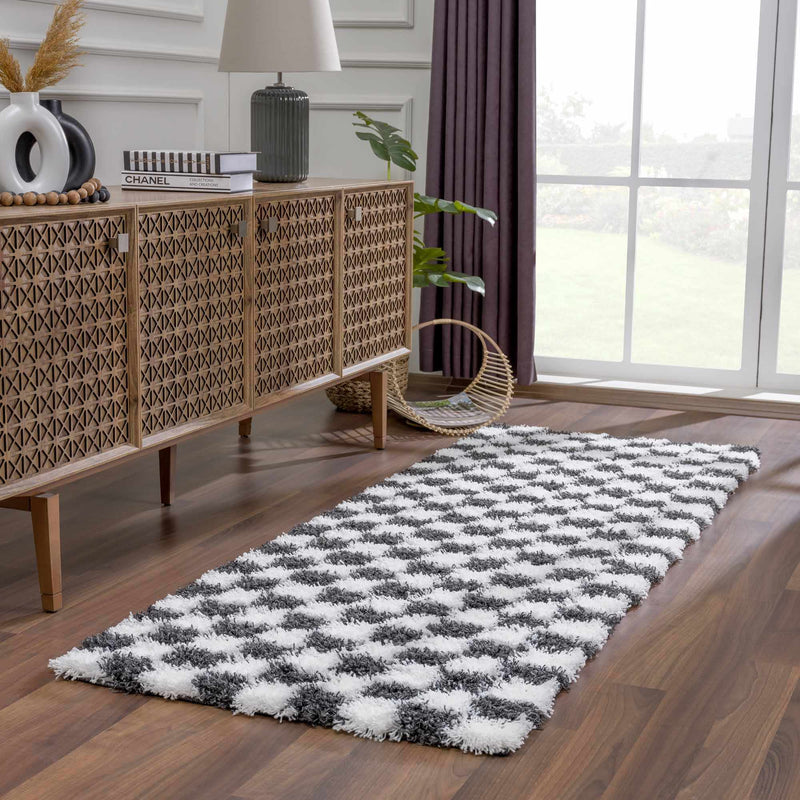 Atira Black & White Checkered Area Rug-Boutique Rugs-lobo nosara