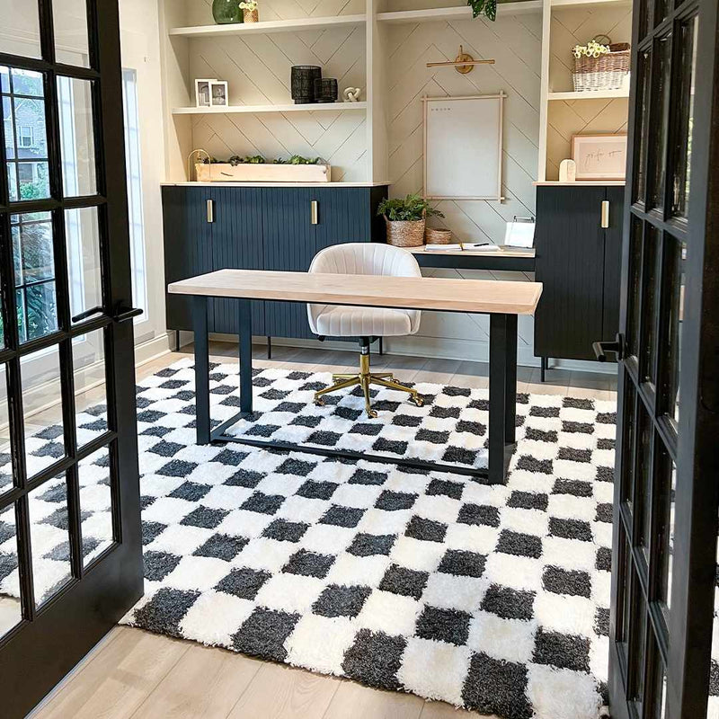 Atira Black & White Checkered Area Rug-Boutique Rugs-lobo nosara