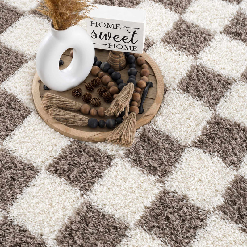 Atira Brown Checkered Area Rug-Boutique Rugs-lobo nosara
