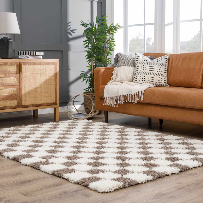 Atira Brown Checkered Area Rug-Boutique Rugs-lobo nosara