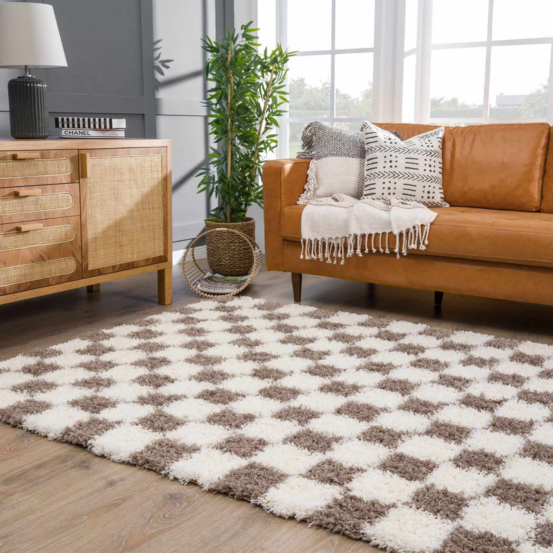 Atira Brown Checkered Area Rug-Boutique Rugs-lobo nosara