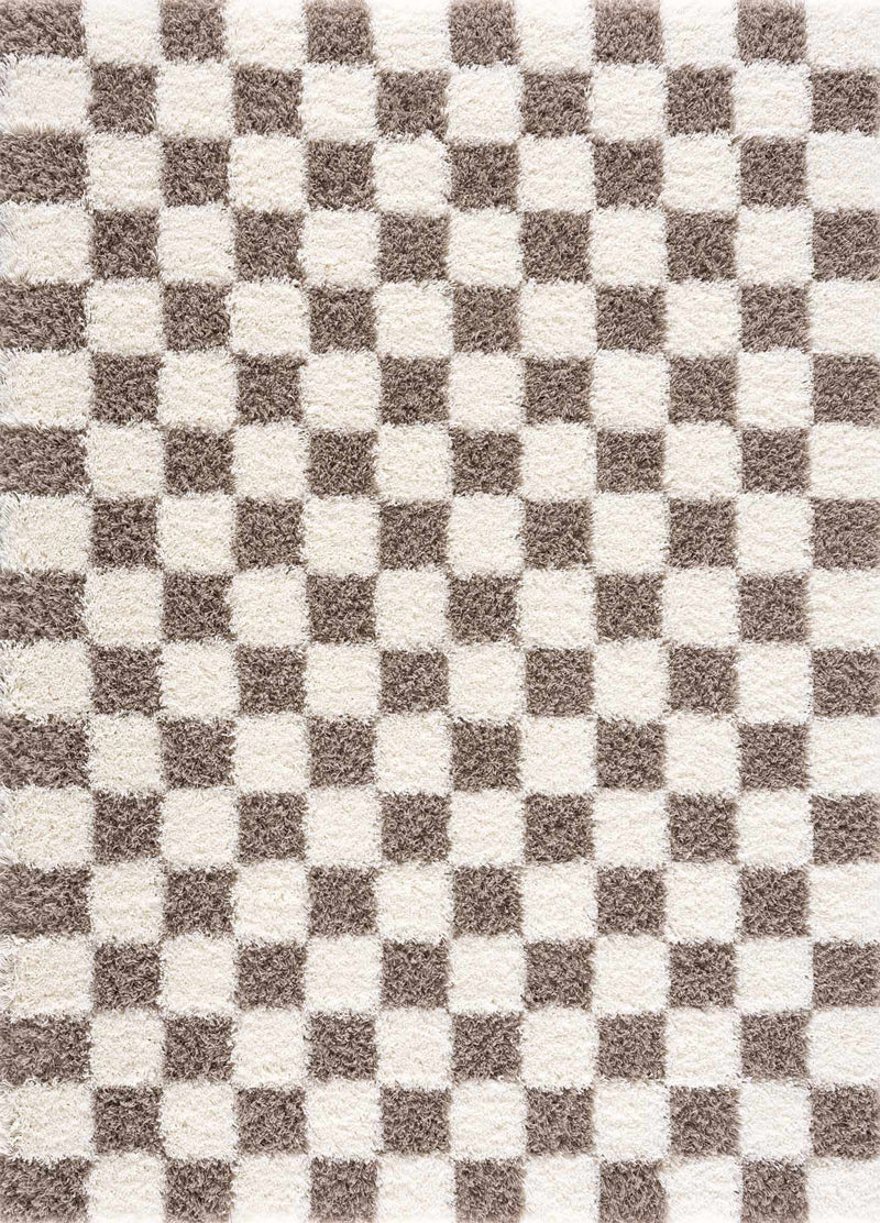 Atira Brown Checkered Area Rug-Boutique Rugs-lobo nosara