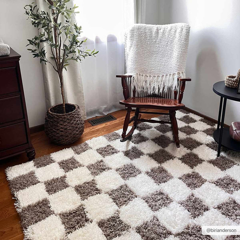 Atira Brown Checkered Area Rug-Boutique Rugs-lobo nosara