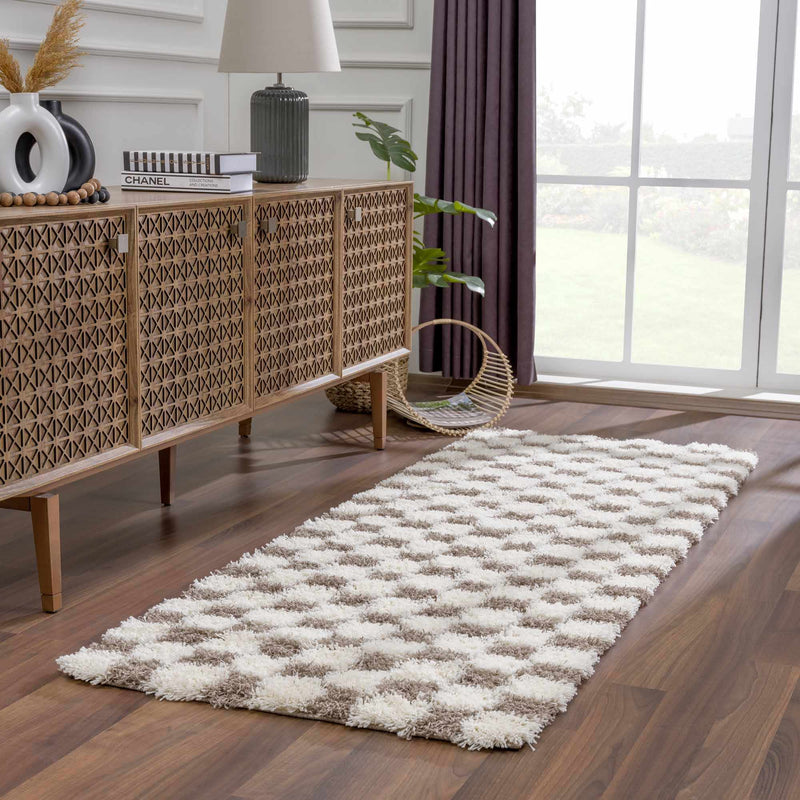Atira Brown Checkered Area Rug-Boutique Rugs-lobo nosara
