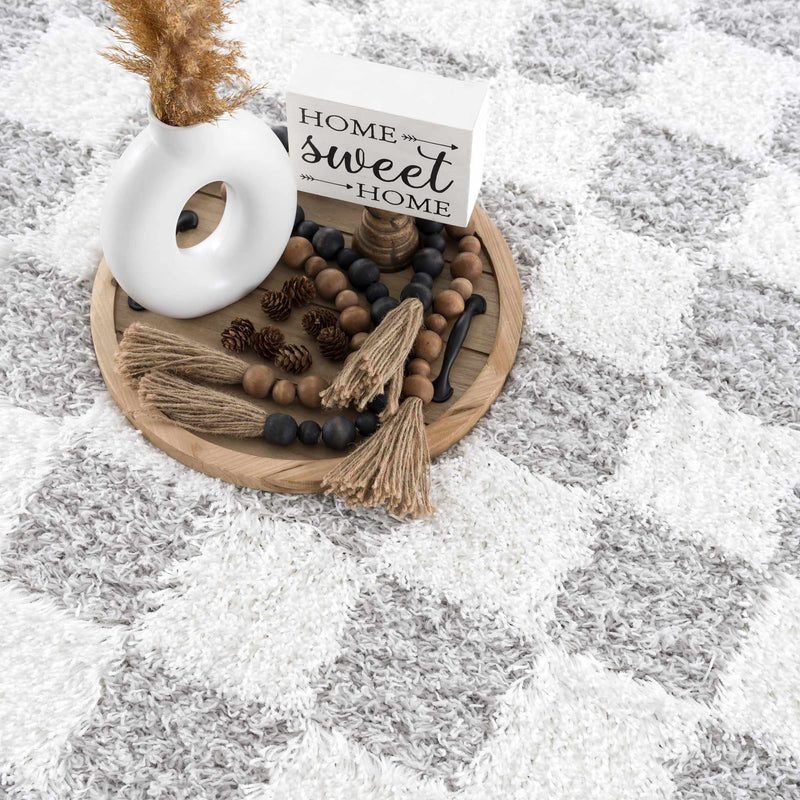 Atira Gray Checkered Area Rug-Boutique Rugs-lobo nosara