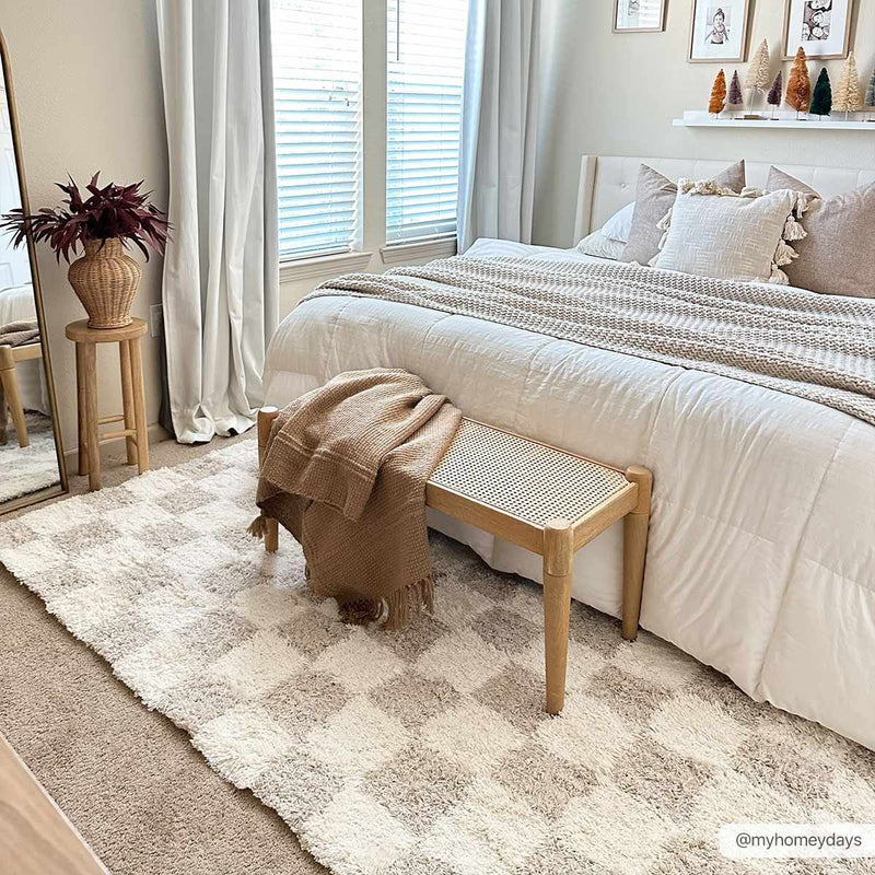 Atira Light Brown Checkered Area Rug-Boutique Rugs-lobo nosara