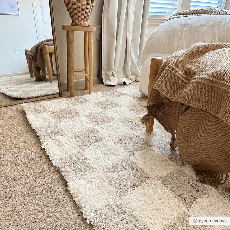 Atira Light Brown Checkered Area Rug-Boutique Rugs-lobo nosara