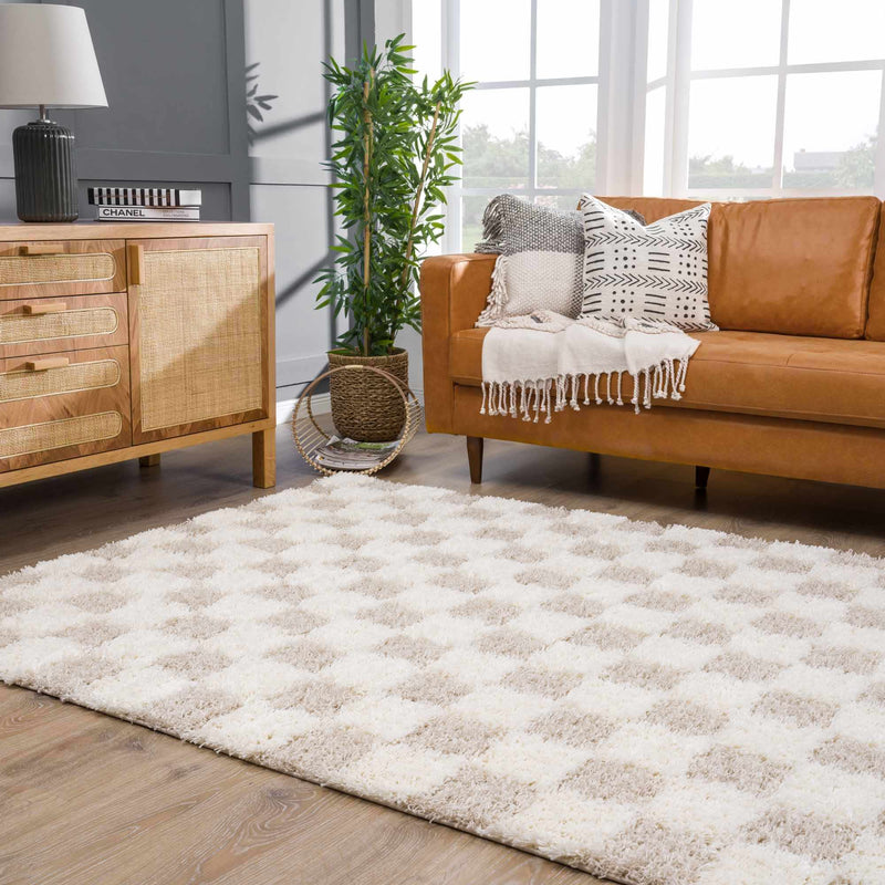 Atira Light Brown Checkered Area Rug-Boutique Rugs-lobo nosara
