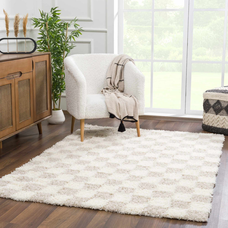 Atira Light Brown Checkered Area Rug-Boutique Rugs-lobo nosara