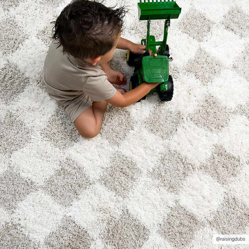 Atira Light Brown Checkered Area Rug-Boutique Rugs-lobo nosara