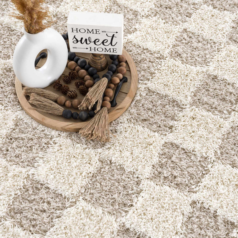 Atira Light Brown Checkered Area Rug-Boutique Rugs-lobo nosara