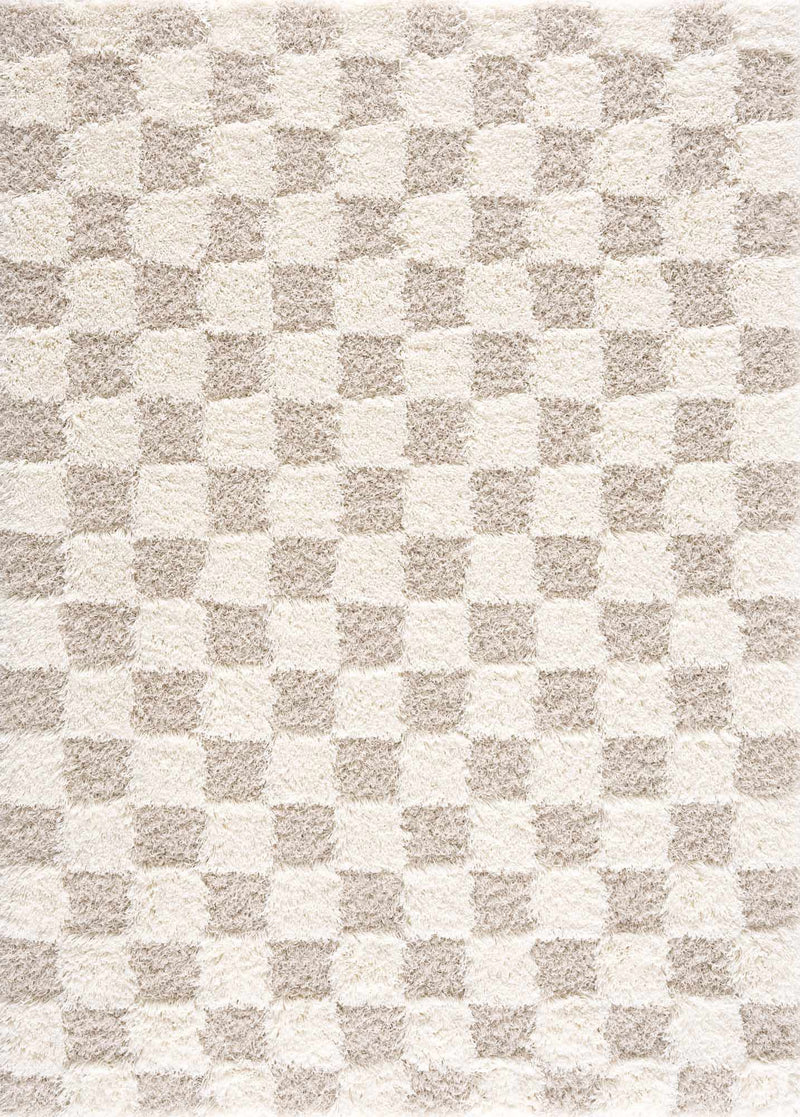 Atira Light Brown Checkered Area Rug-Boutique Rugs-lobo nosara