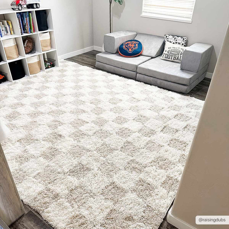 Atira Light Brown Checkered Area Rug-Boutique Rugs-lobo nosara