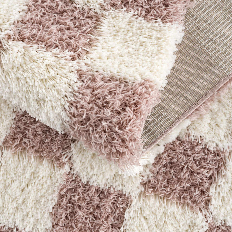 Atira Pink Checkered Shag Rug-Boutique Rugs-lobo nosara