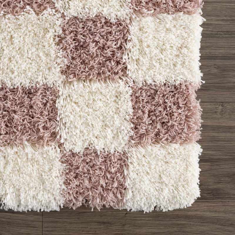 Atira Pink Checkered Shag Rug-Boutique Rugs-lobo nosara