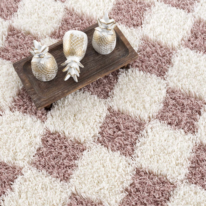 Atira Pink Checkered Shag Rug-Boutique Rugs-lobo nosara