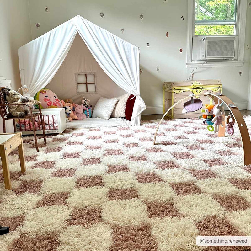 Atira Pink Checkered Shag Rug-Boutique Rugs-lobo nosara