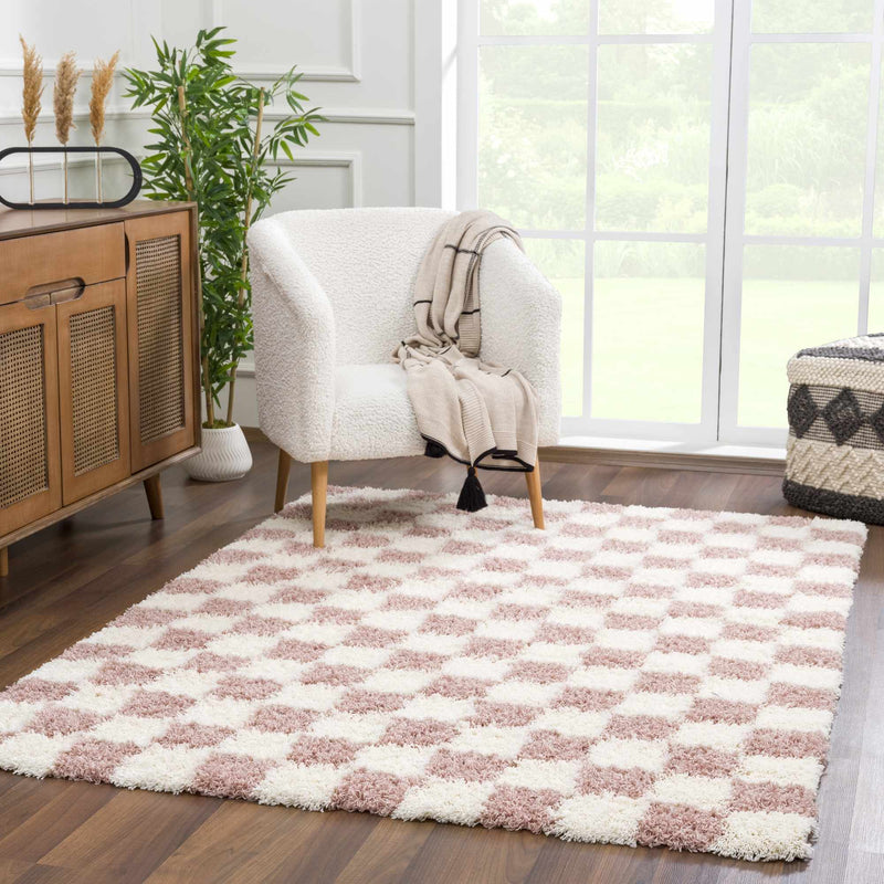 Atira Pink Checkered Shag Rug-Boutique Rugs-lobo nosara