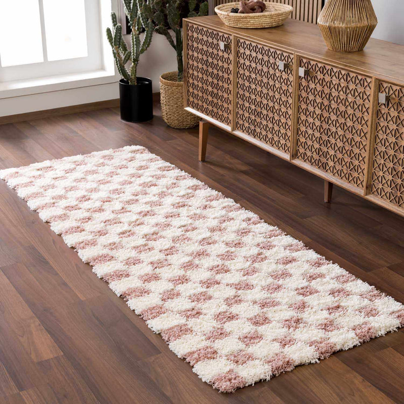 Atira Pink Checkered Shag Rug-Boutique Rugs-lobo nosara