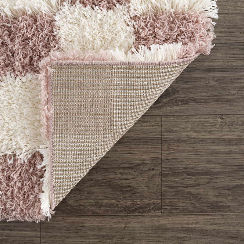 Atira Pink Checkered Shag Rug-Boutique Rugs-lobo nosara