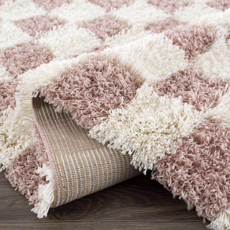 Atira Pink Checkered Shag Rug-Boutique Rugs-lobo nosara