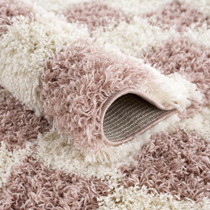 Atira Pink Checkered Shag Rug-Boutique Rugs-lobo nosara
