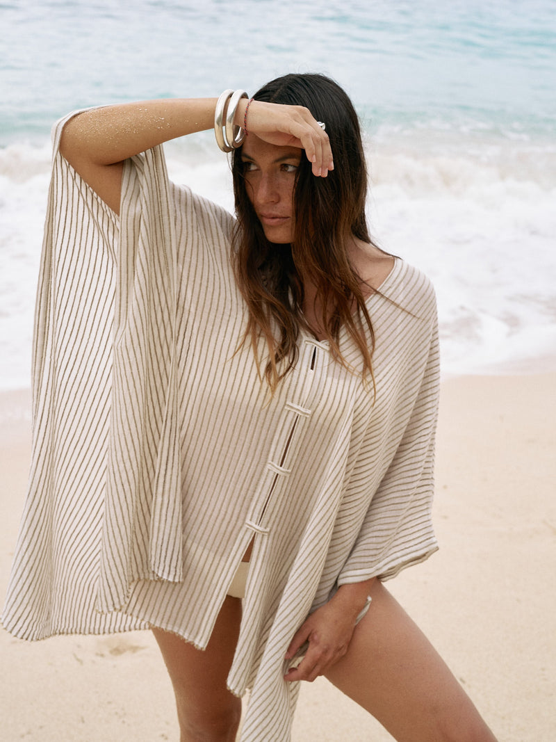 Ava Kimono - Khaki Green Stripes-The Handloom-lobo nosara