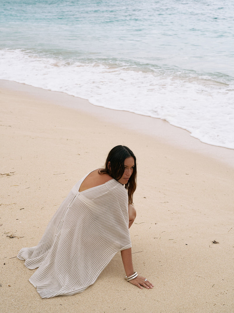 Ava Kimono - Khaki Green Stripes-The Handloom-lobo nosara