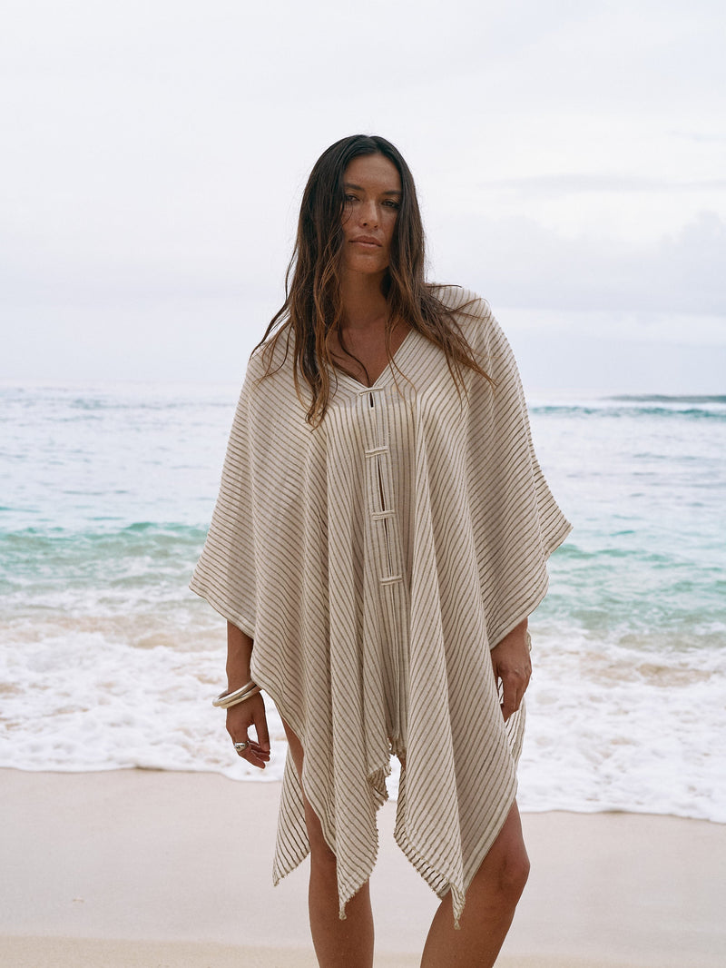 Ava Kimono - Khaki Green Stripes-The Handloom-lobo nosara