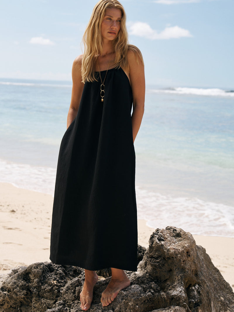 Bliss Flow Maxi Dress - Black-The Handloom-lobo nosara