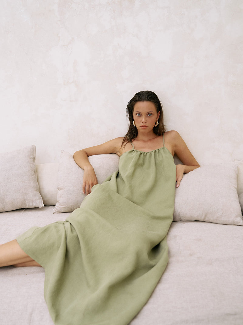Bliss Flow Maxi Dress - Khaki Green-The Handloom-lobo nosara
