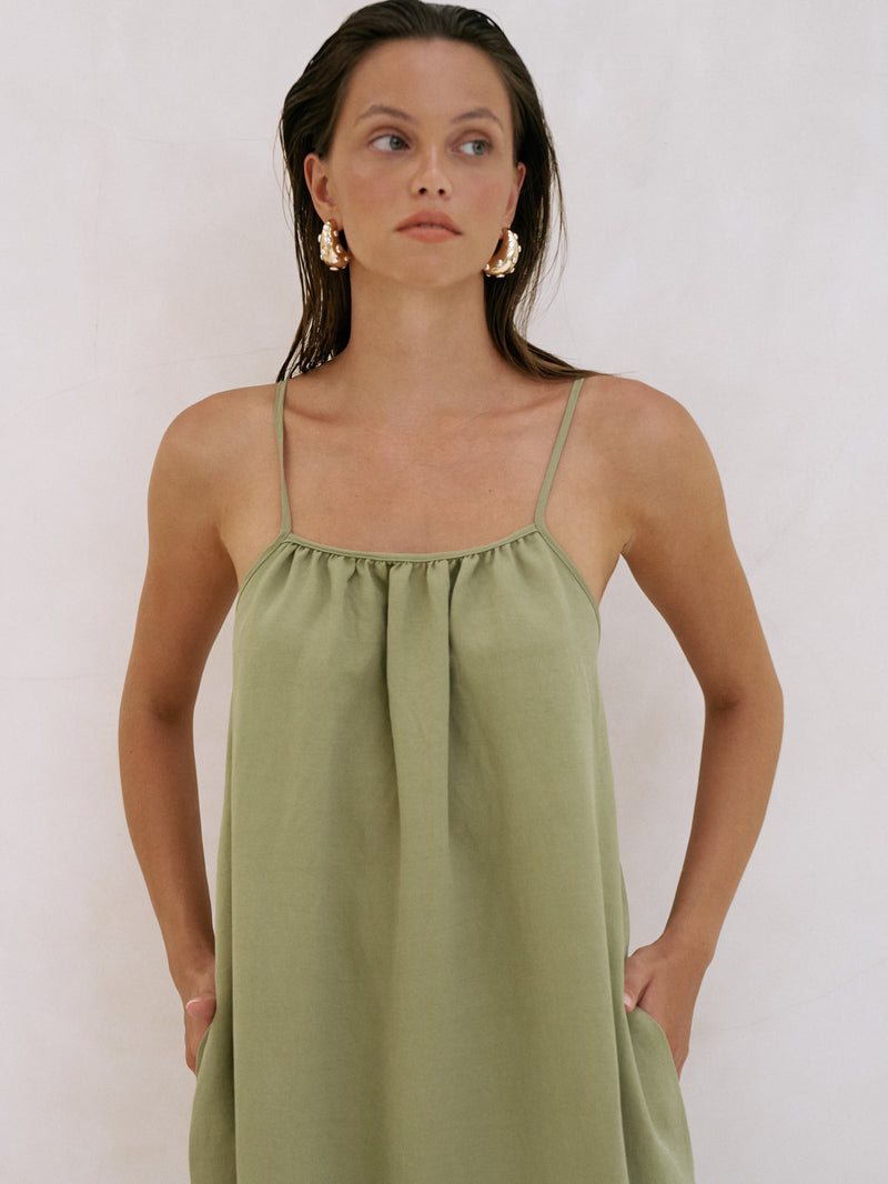 Bliss Flow Maxi Dress - Khaki Green-The Handloom-lobo nosara