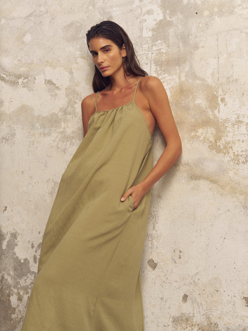 Bliss Flow Maxi Dress - Khaki Green-The Handloom-lobo nosara