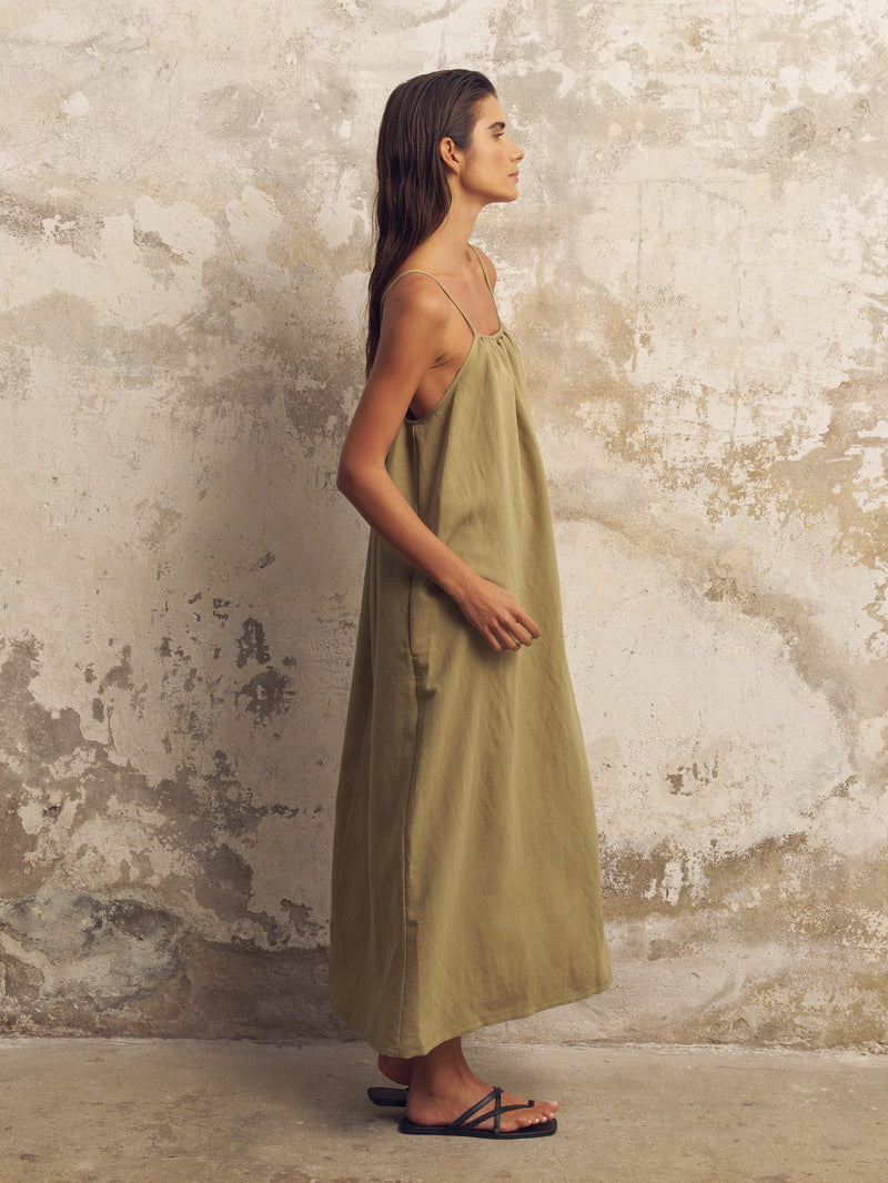 Bliss Flow Maxi Dress - Khaki Green-The Handloom-lobo nosara