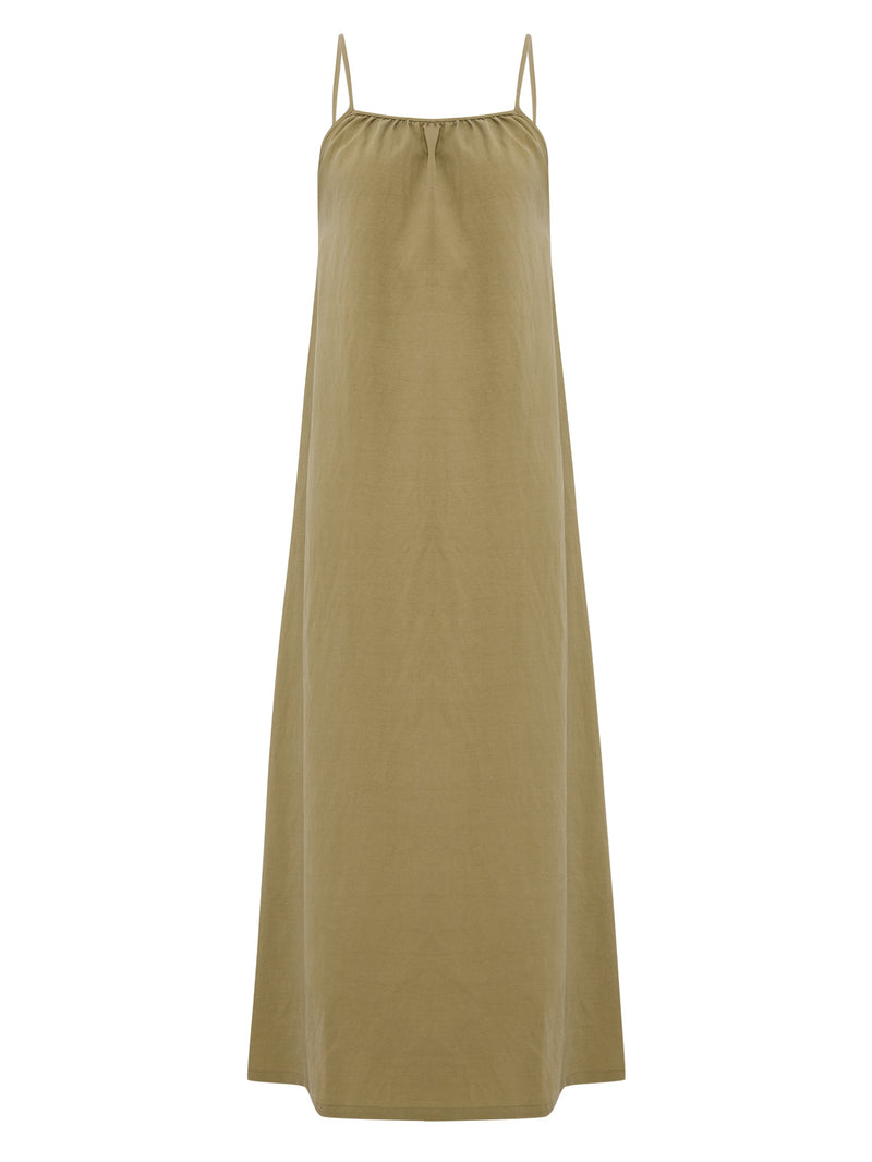 Bliss Flow Maxi Dress - Khaki Green-The Handloom-lobo nosara