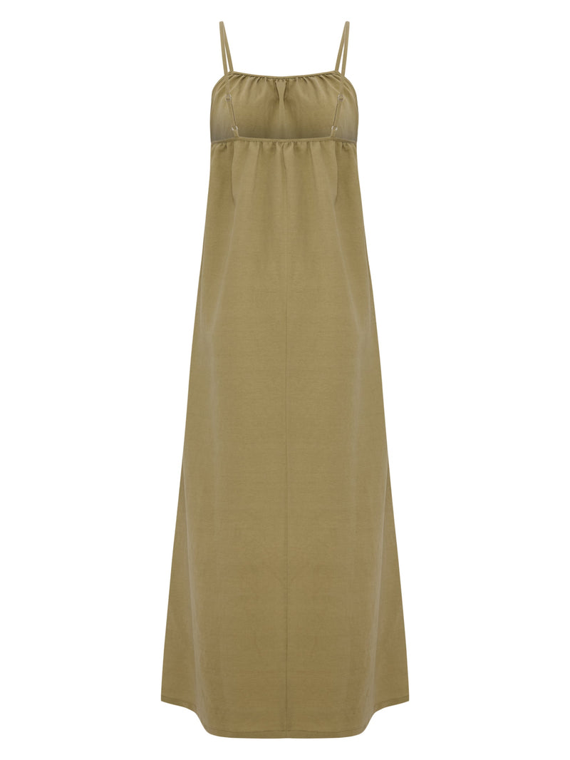 Bliss Flow Maxi Dress - Khaki Green-The Handloom-lobo nosara
