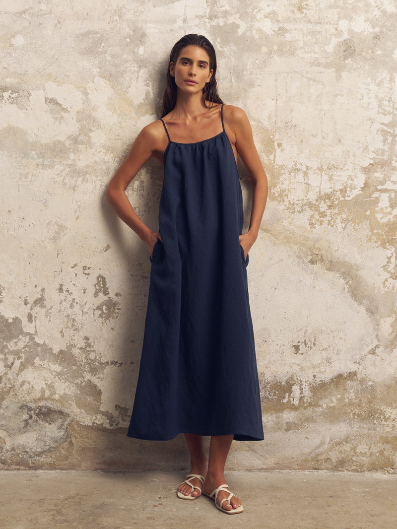 Bliss Flow Maxi Dress - Navy-The Handloom-lobo nosara