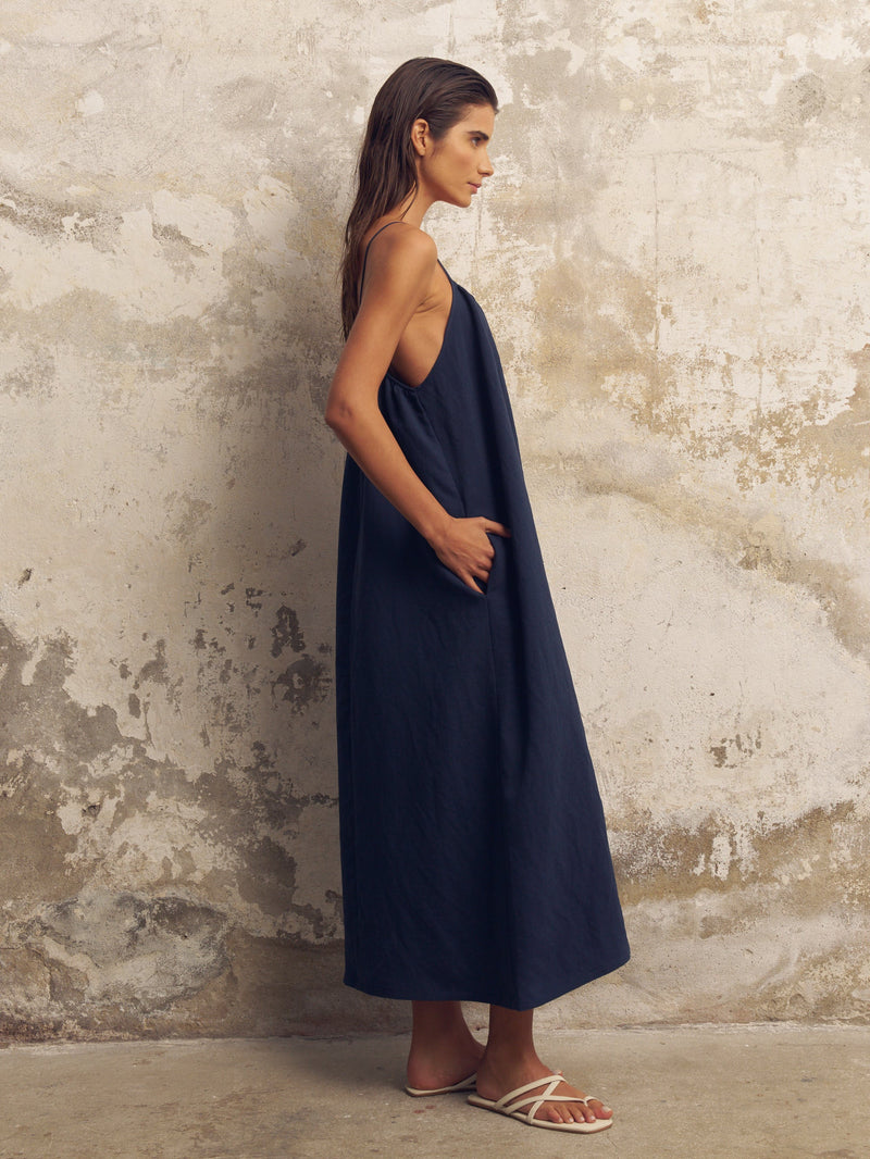 Bliss Flow Maxi Dress - Navy-The Handloom-lobo nosara