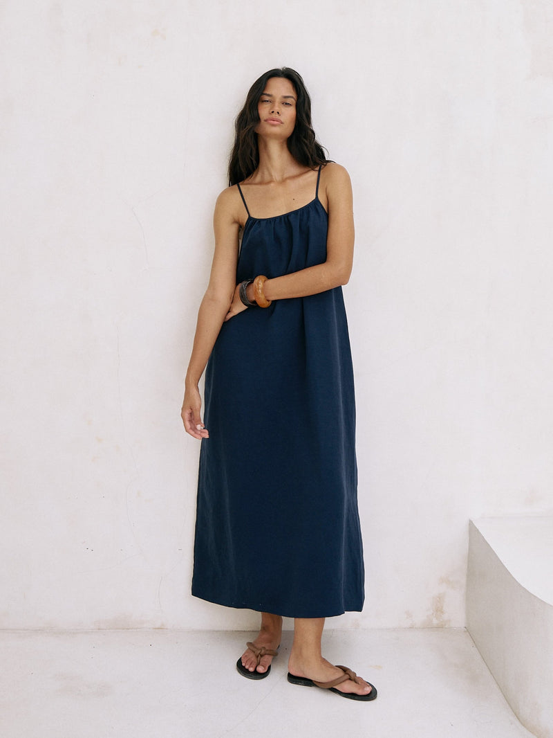 Bliss Flow Maxi Dress - Navy-The Handloom-lobo nosara