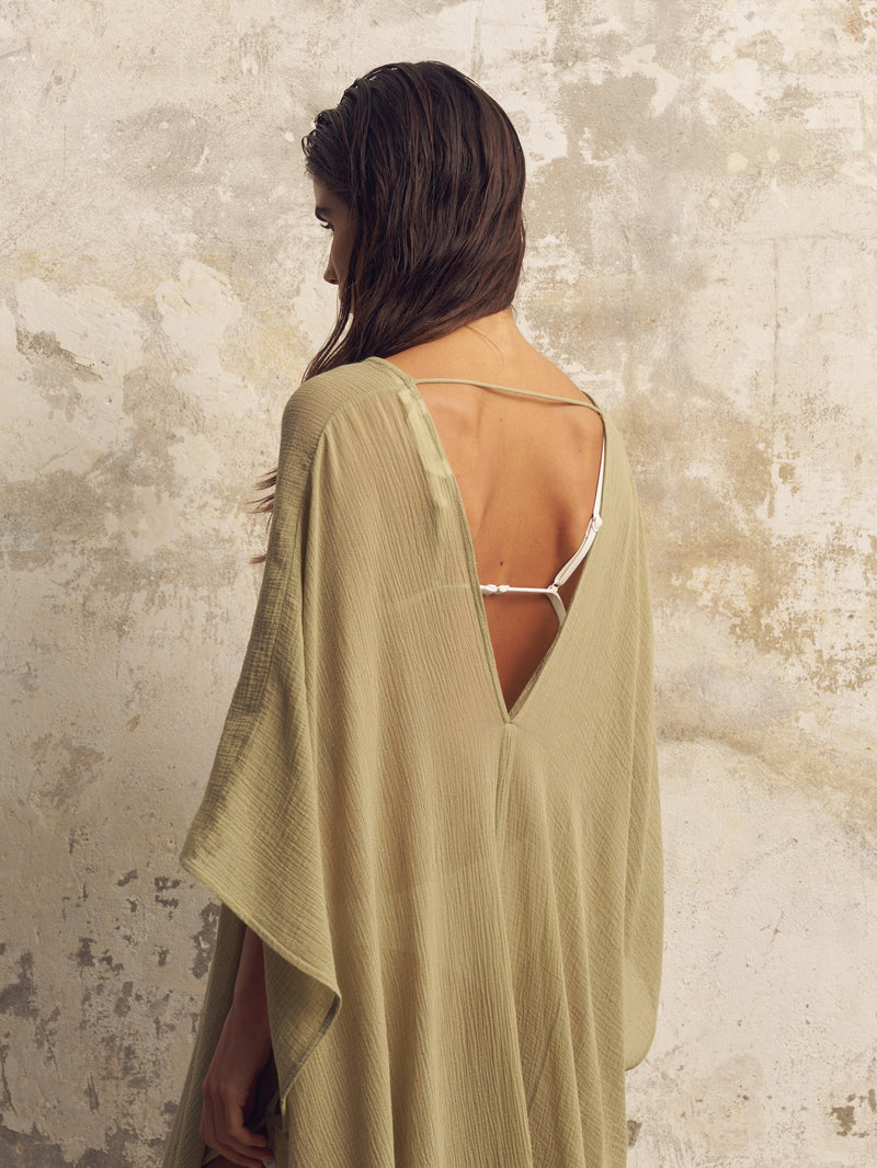 Bodrum Ties Kaftan - Khaki Green-The Handloom-lobo nosara