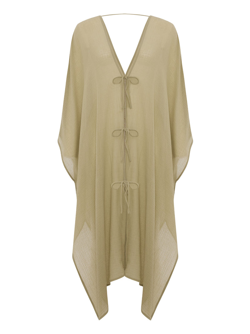 Bodrum Ties Kaftan - Khaki Green-The Handloom-lobo nosara