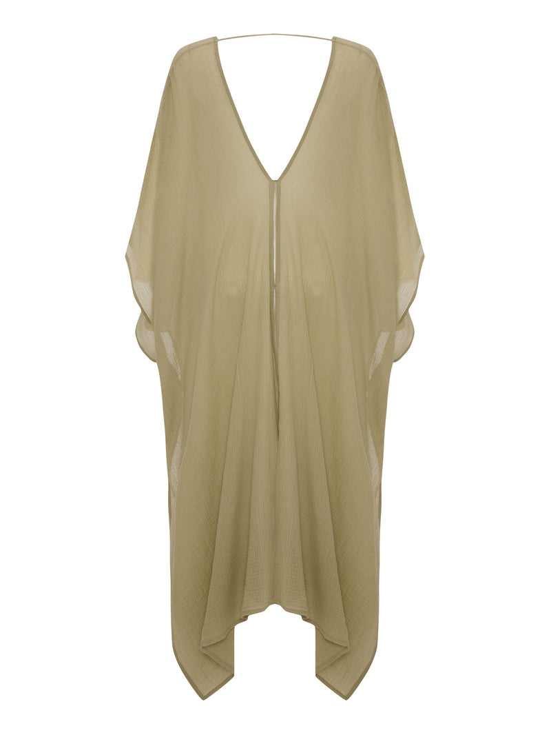 Bodrum Ties Kaftan - Khaki Green-The Handloom-lobo nosara