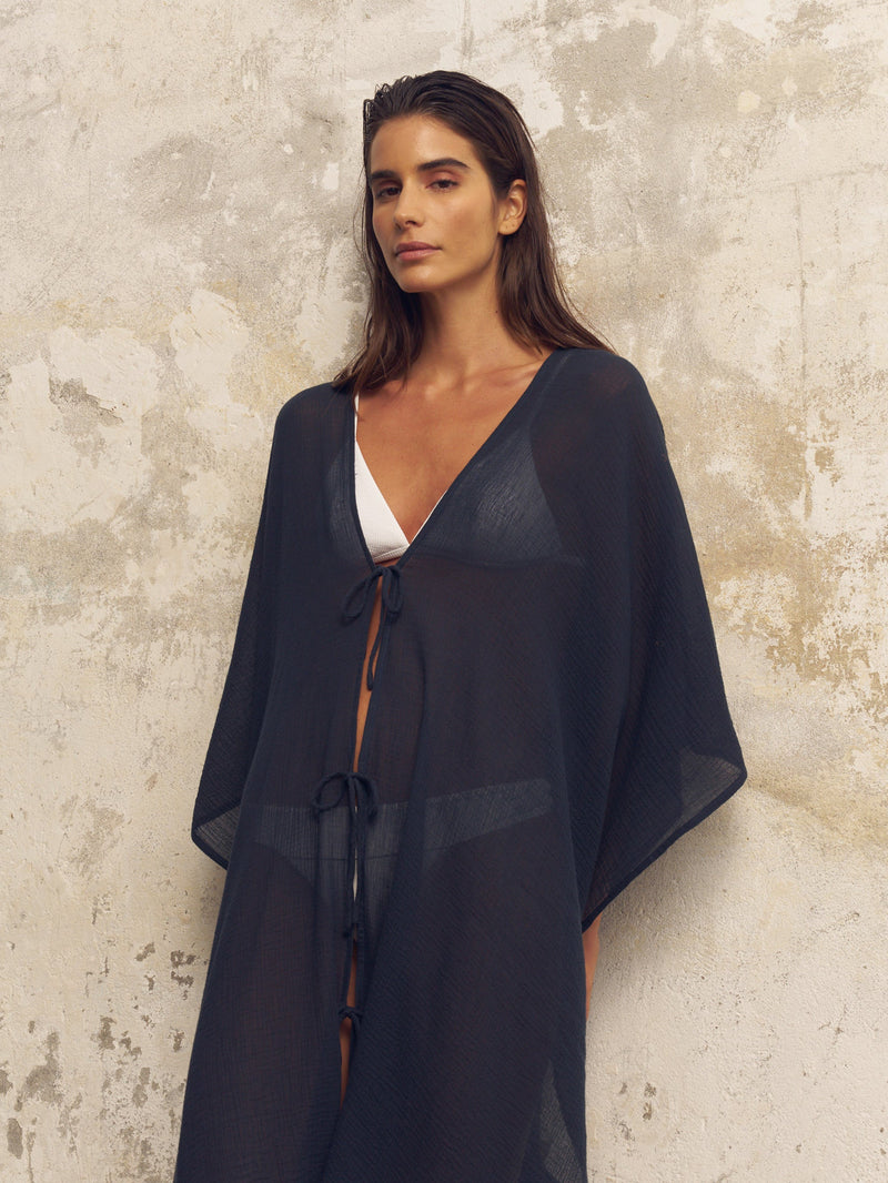 Bodrum Ties Kaftan - Navy-The Handloom-lobo nosara