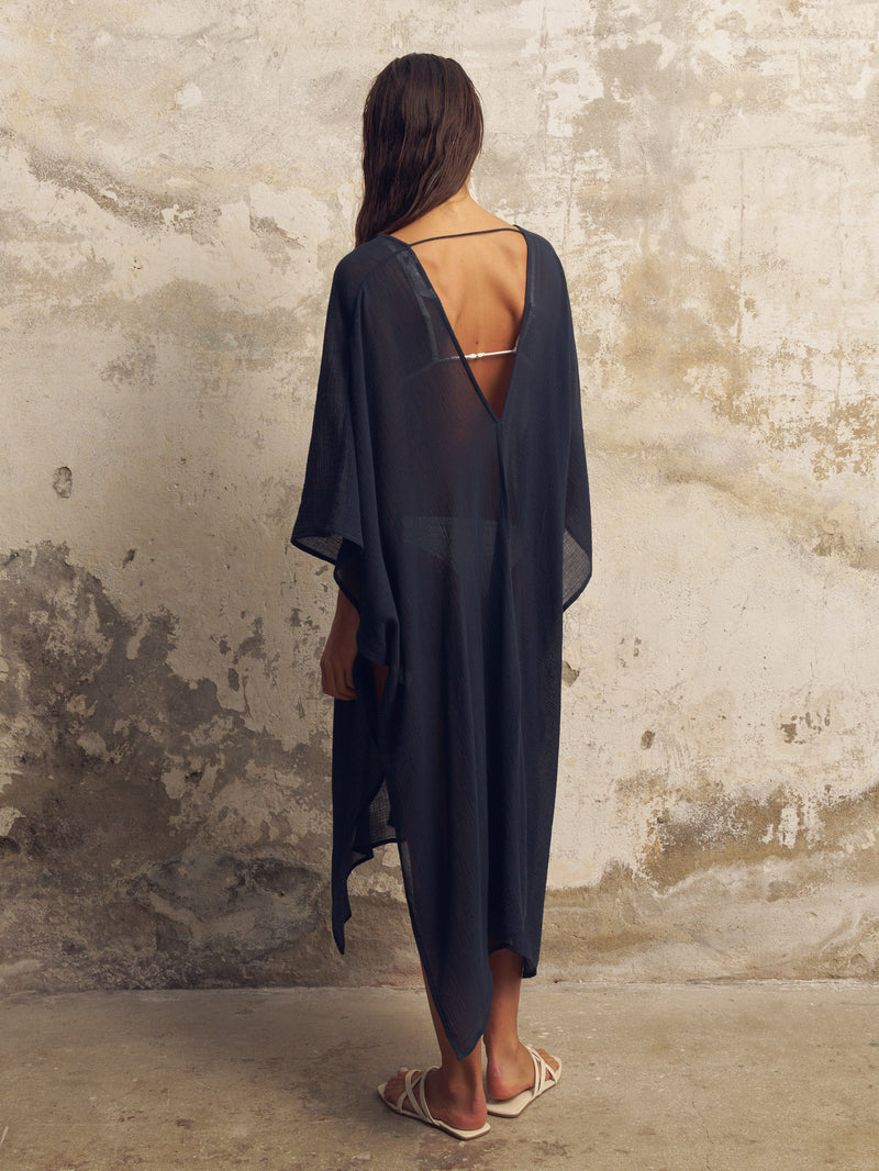 Bodrum Ties Kaftan - Navy-The Handloom-lobo nosara