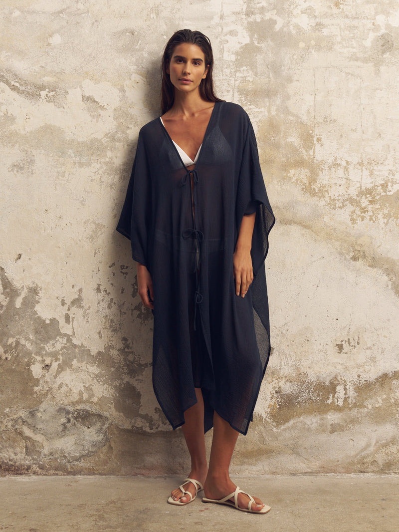 Bodrum Ties Kaftan - Navy-The Handloom-lobo nosara